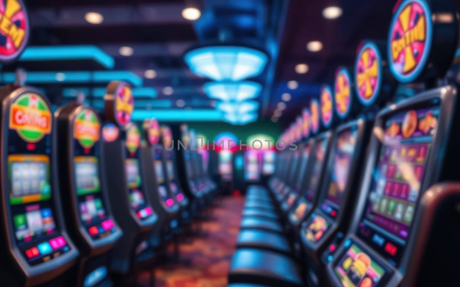 A bustling casino features rows of illuminated slot machines, drawing players in with colorful displays and sounds in a lively atmosphere at night.