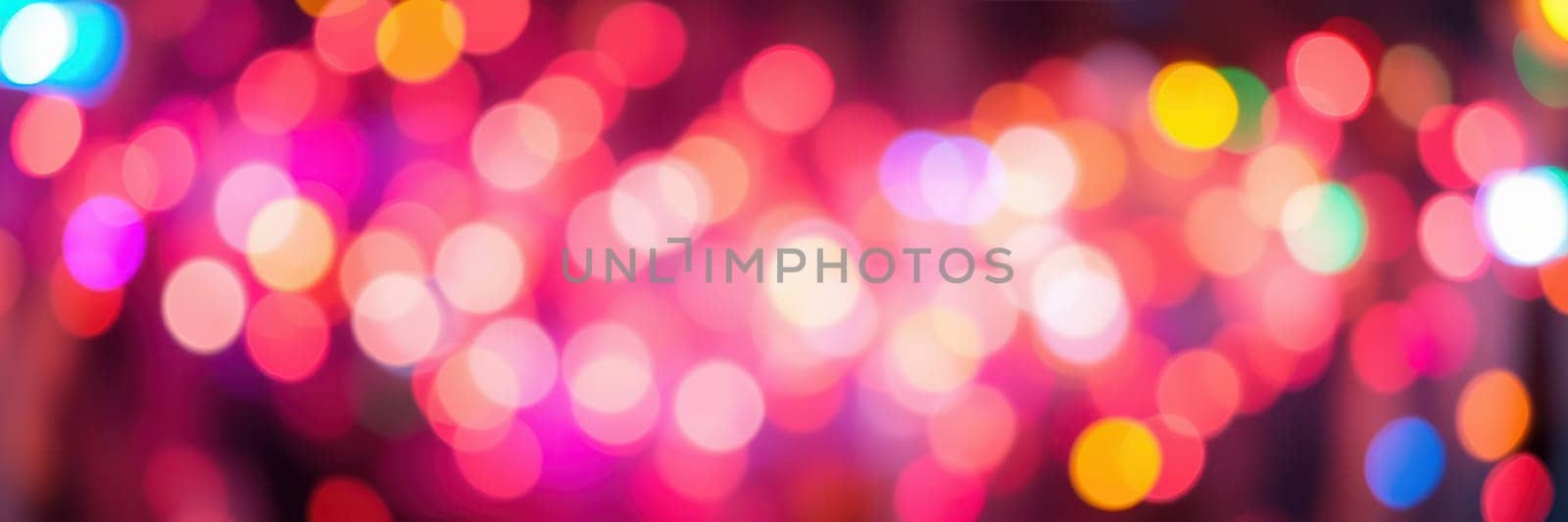 Bright, colorful lights create a lively atmosphere during a night festival. The blurred lights in various hues enhance the festive spirit, captivating onlookers and creating excitement.