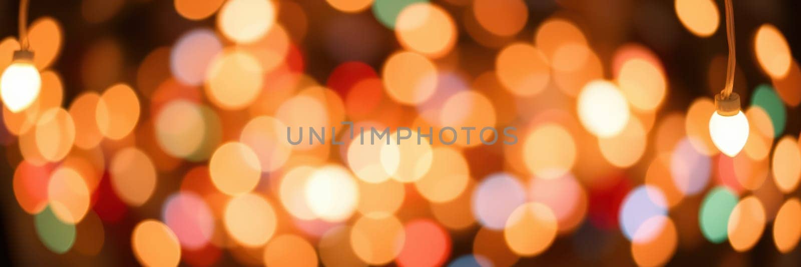 Bright, twinkling lights add a magical touch to a cozy atmosphere, enhancing a festive gathering at twilight. Guests enjoy the inviting ambiance created by colorful bokeh.