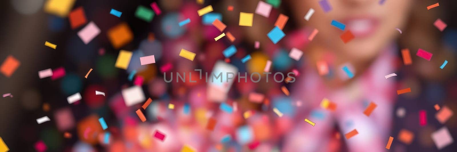 During a vibrant celebration, a burst of colorful confetti floats through the air as attendees express joy and excitement. The atmosphere is lively and energetic.