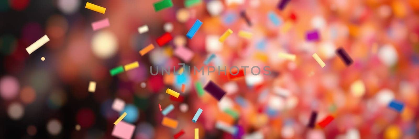 Confetti fills the air in a vibrant display during a lively celebration at night. Colorful pieces scatter as people celebrate, creating a joyful and festive ambiance.