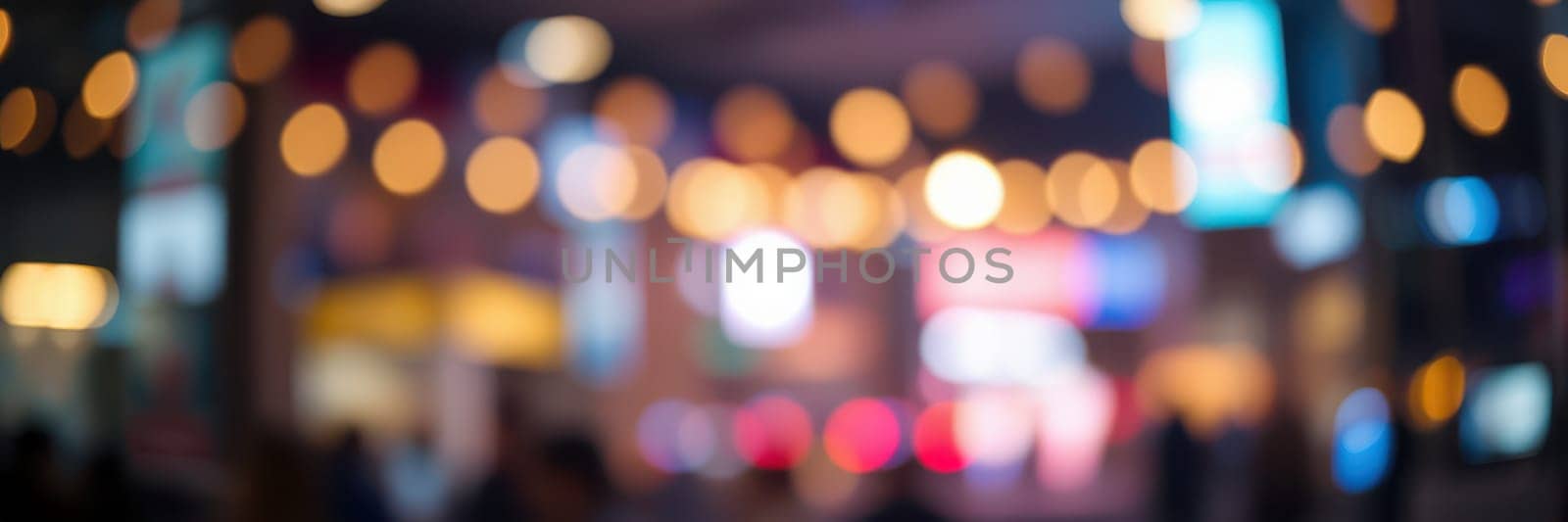 Colorful bokeh lights fill the background, capturing the essence of an energetic nightlife scene with people enjoying festivities in a lively city environment.