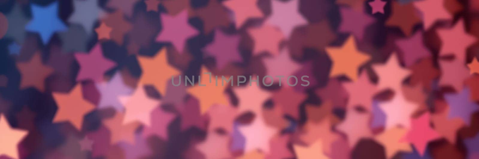 A multitude of colorful star shapes fills the background, showcasing shades of pink, orange, and purple. This festive decoration adds excitement to the evening atmosphere.