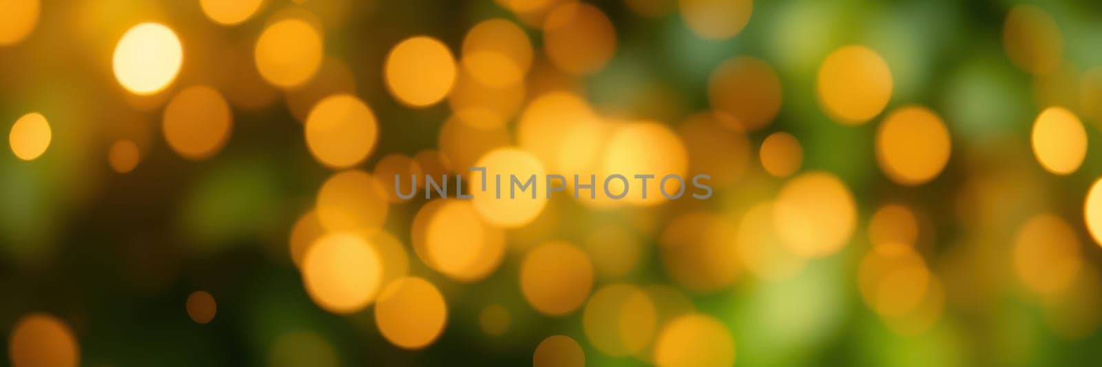 A collection of golden bokeh lights creates a magical ambiance in a lush outdoor setting during the evening hours, enhancing the atmosphere with warmth and beauty.