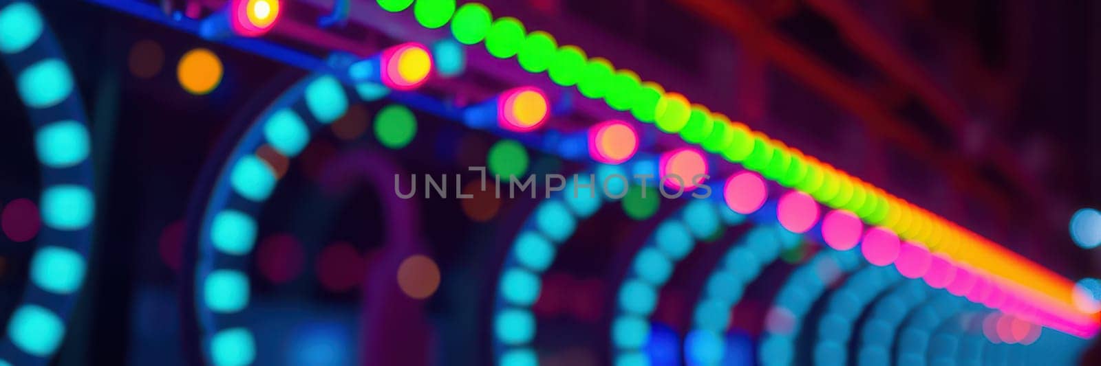 A display of vibrant LED lights in various colors illuminates a contemporary indoor setting, creating a lively and energetic ambiance during nighttime.