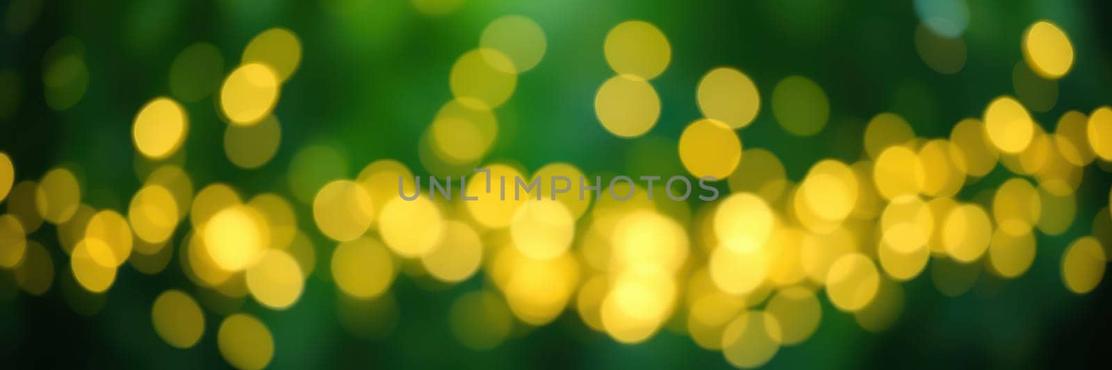 Soft yellow bokeh lights twinkle among green foliage, creating an inviting and cozy ambiance during the evening, perfect for gatherings or relaxation.