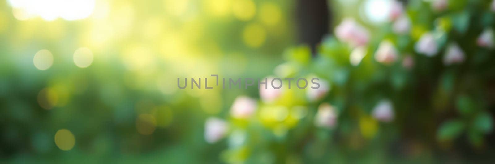 A lush garden filled with blooming flowers enjoys the warm sunlight of early morning. Green leaves create a refreshing backdrop, enhancing the beauty of nature's colors.