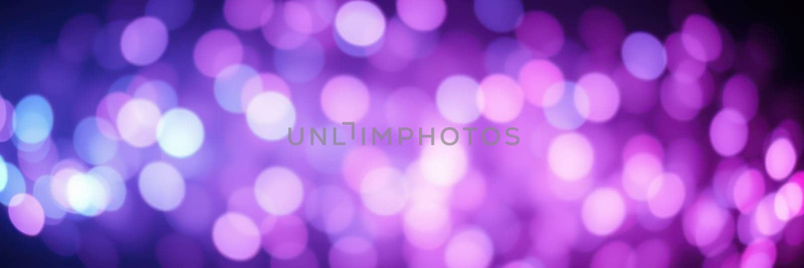 Vibrant bokeh lights in shades of purple and blue illuminate the air, creating a whimsical and enchanting atmosphere for guests at a nighttime gathering.