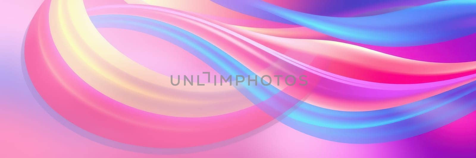 Fluid waves of color intertwine, showcasing a vibrant blend of pink, blue, and yellow. The interplay of light and shadow creates depth, inviting viewers to explore the harmony of shades.