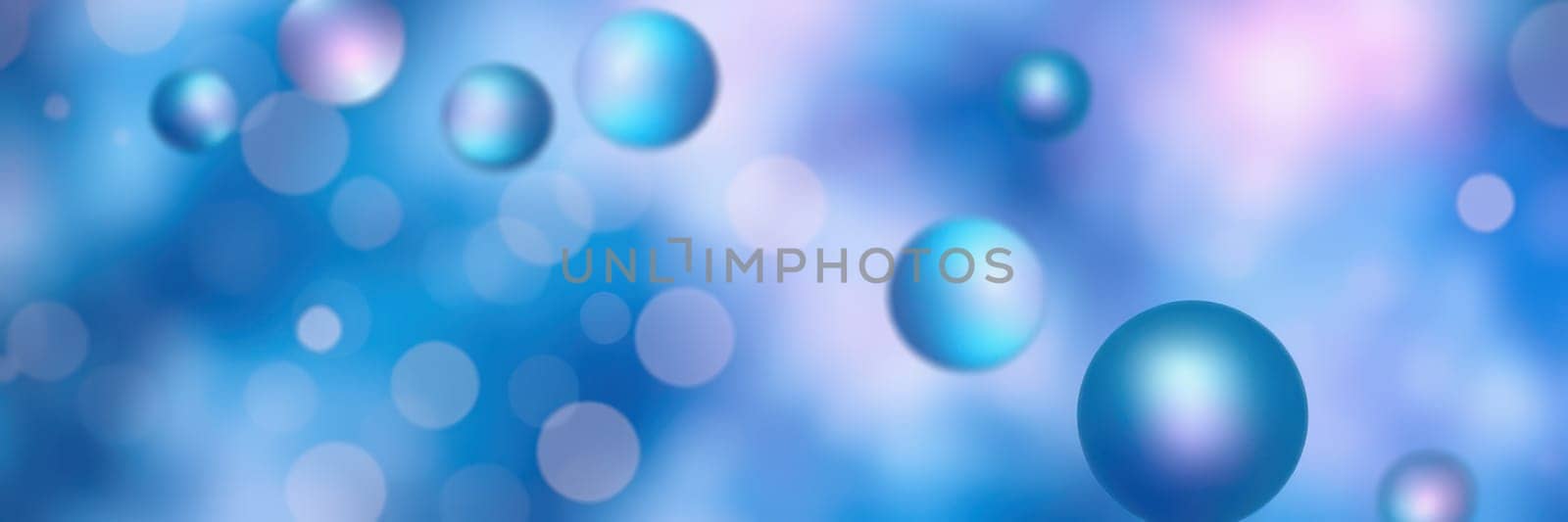 Softly glowing spheres float in a dreamy blue and purple background, creating a serene and mystical atmosphere. The design evokes feelings of tranquility and wonder.
