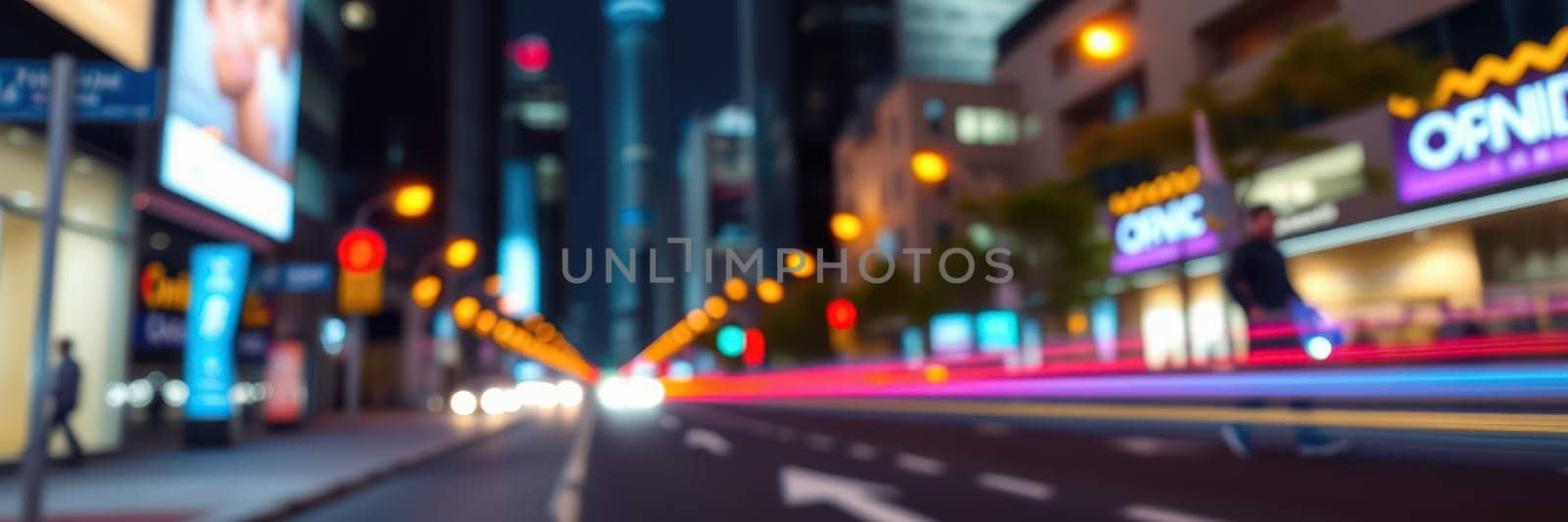 A lively urban atmosphere filled with glowing lights and fast-moving vehicles creates an energetic vibe at a busy intersection in the city at night.