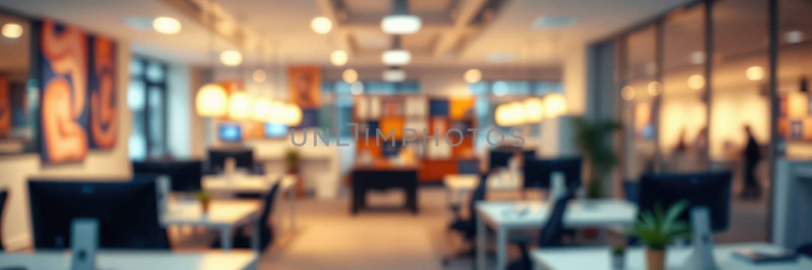A vibrant office space featuring open desks, colorful decor, and ample lighting. Teams collaborate in a dynamic atmosphere, fostering creativity and productivity.