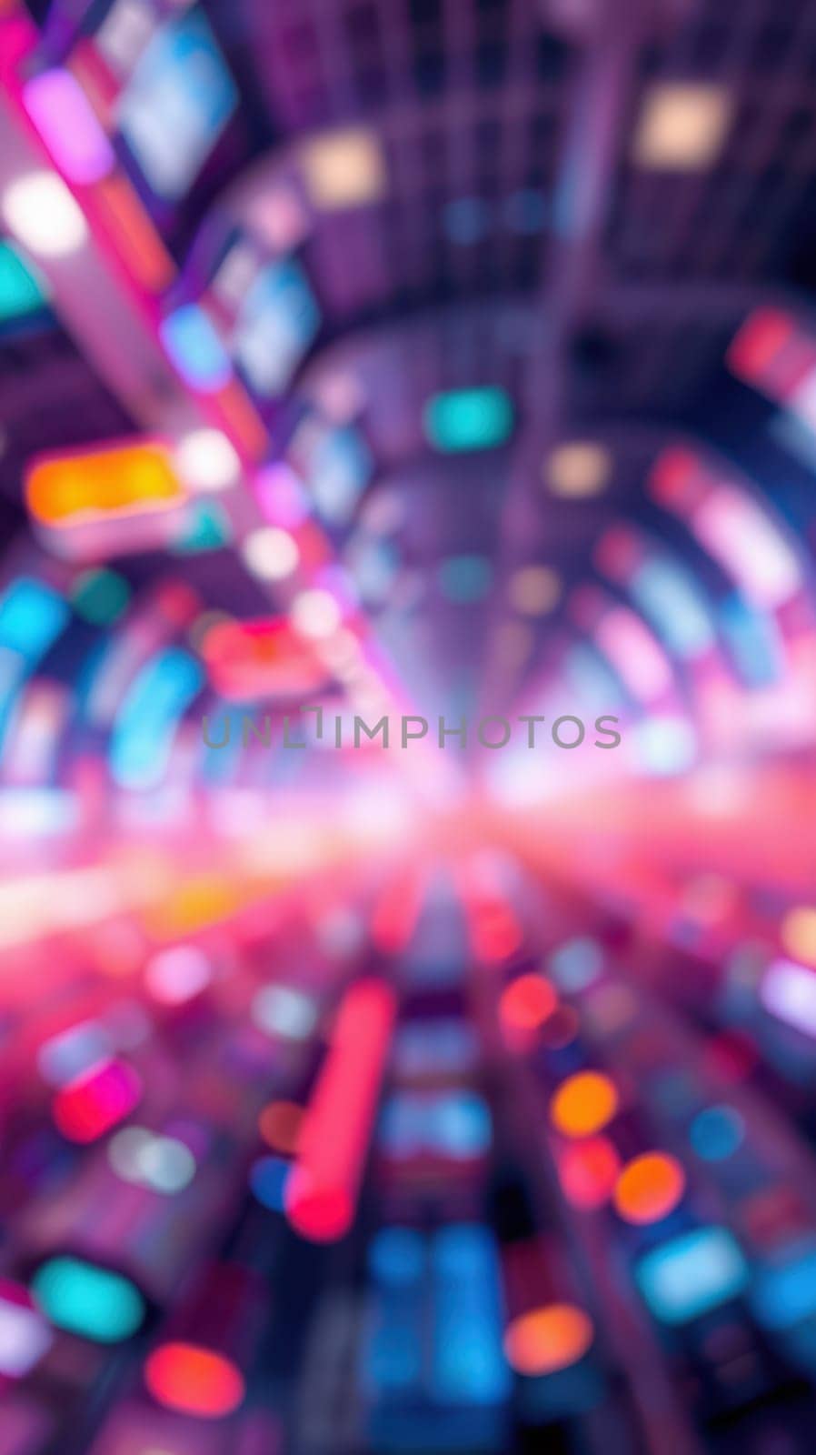 A vibrant display of colorful light patterns creates an energetic atmosphere, evoking the sense of movement and digital transformation during nighttime festivities.
