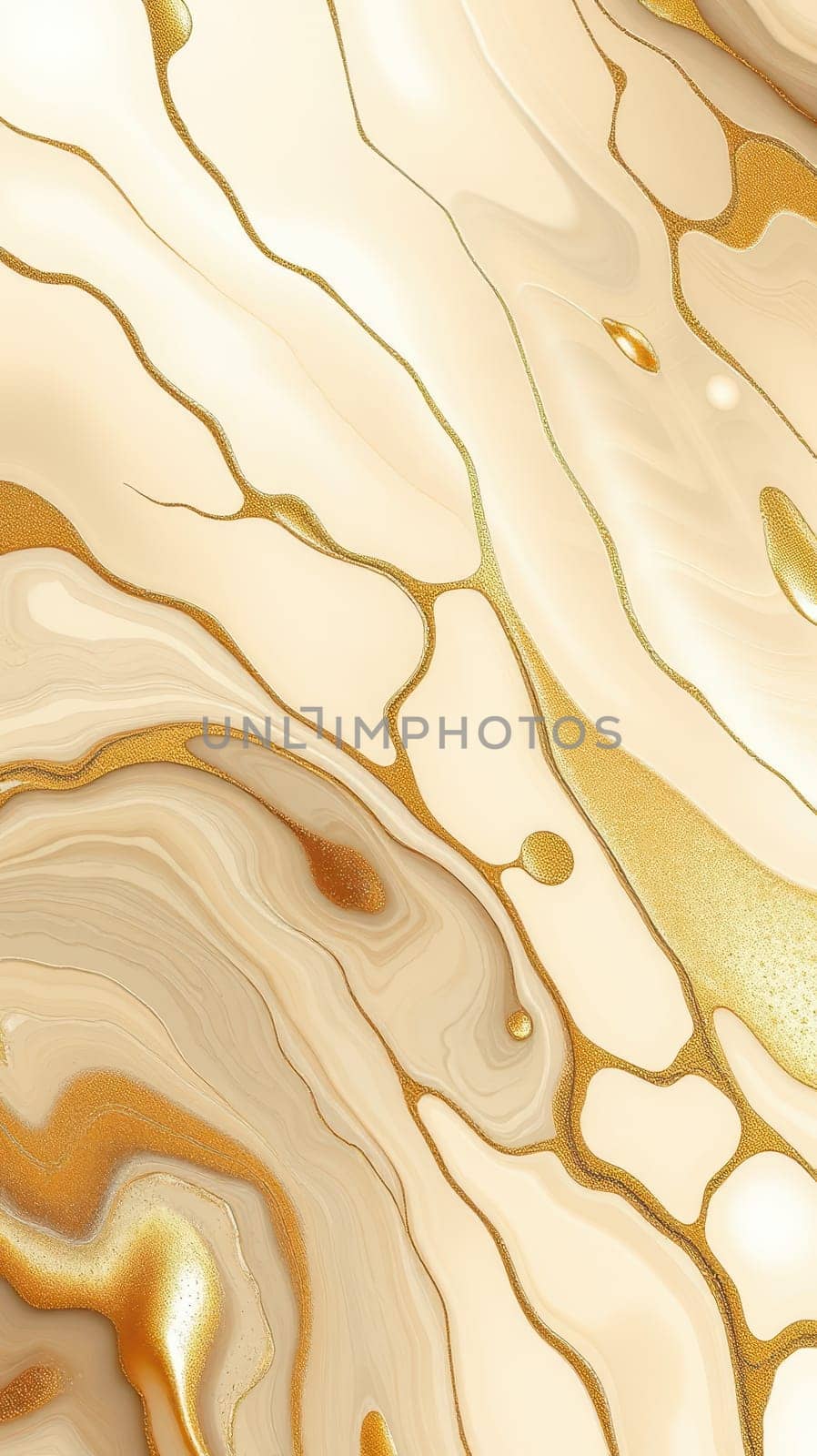 Swirls of soft cream and shimmering gold create a captivating abstract design. The flowing patterns evoke a sense of elegance, suitable for various artistic applications.