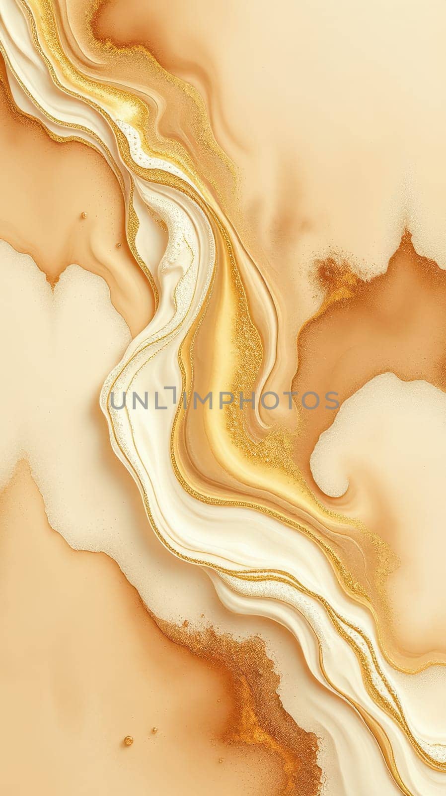 An abstract composition features fluid shapes and warm shades of brown, beige, and gold creating a harmonious and elegant visual. The gentle waves evoke a sense of calm.