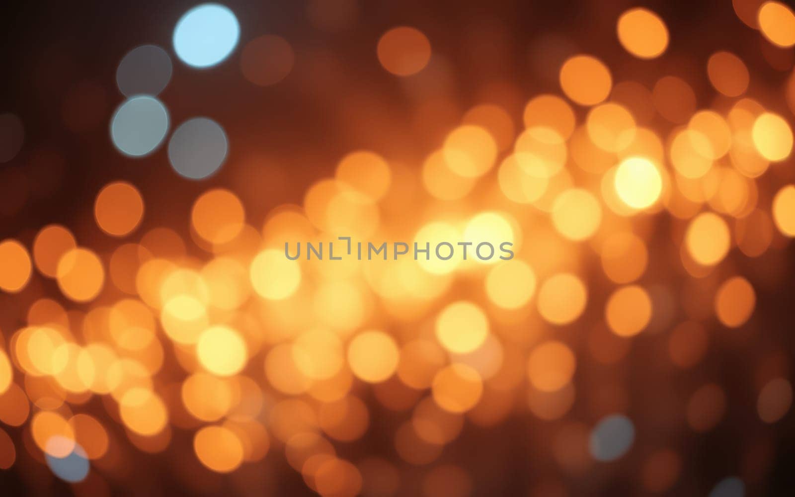 Vibrant orange and blue lights create a stunning bokeh effect, resembling twinkling stars against a soft, blurred backdrop during a night event.