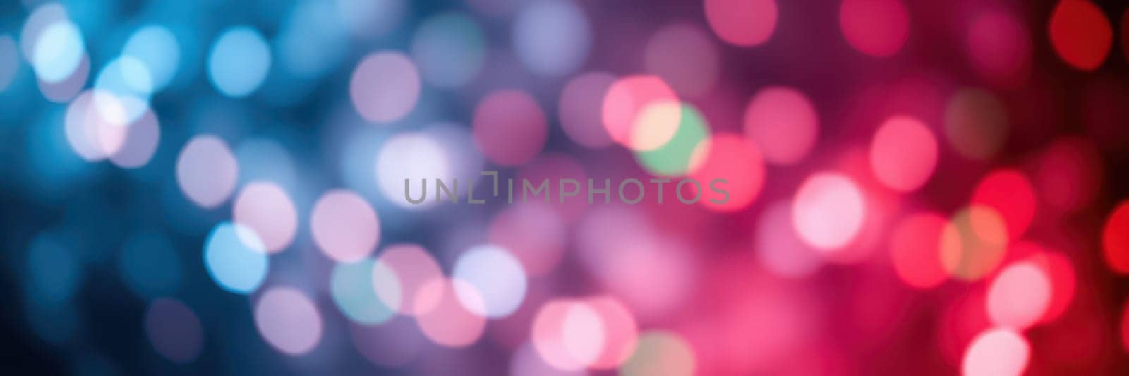 Bright and vibrant bokeh lights in shades of blue and red illuminate the area, enhancing a lively atmosphere during a celebration. These twinkling lights suggest joy and festivity.