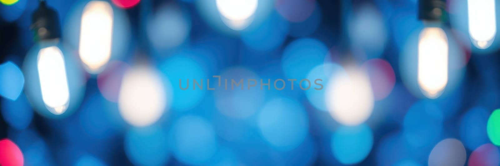 Brightly colored lights illuminate the background, creating a festive mood for guests. The soft bokeh effect enhances the lively ambiance during the evening event.