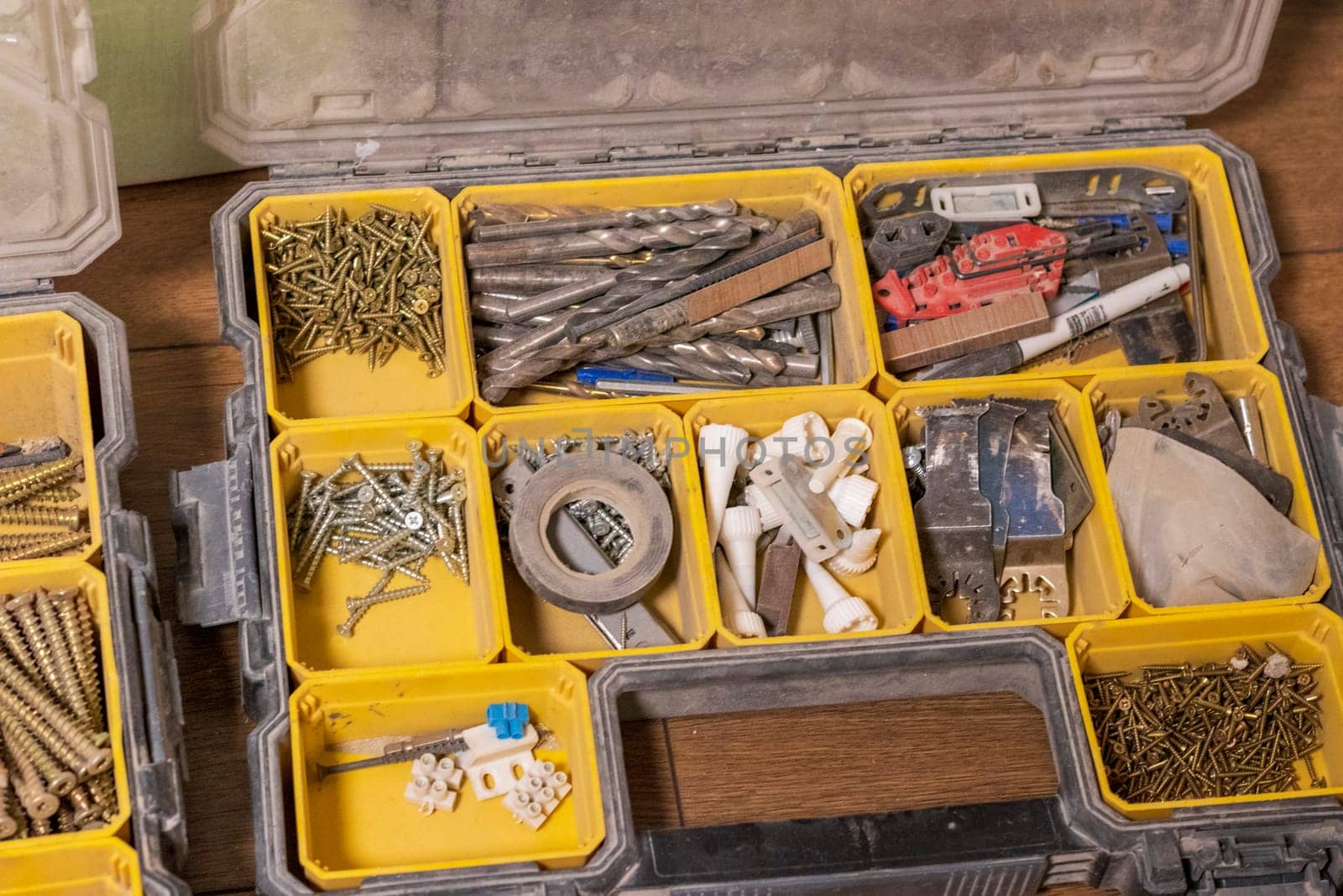 Various carpentry tools, consumables and fixtures.