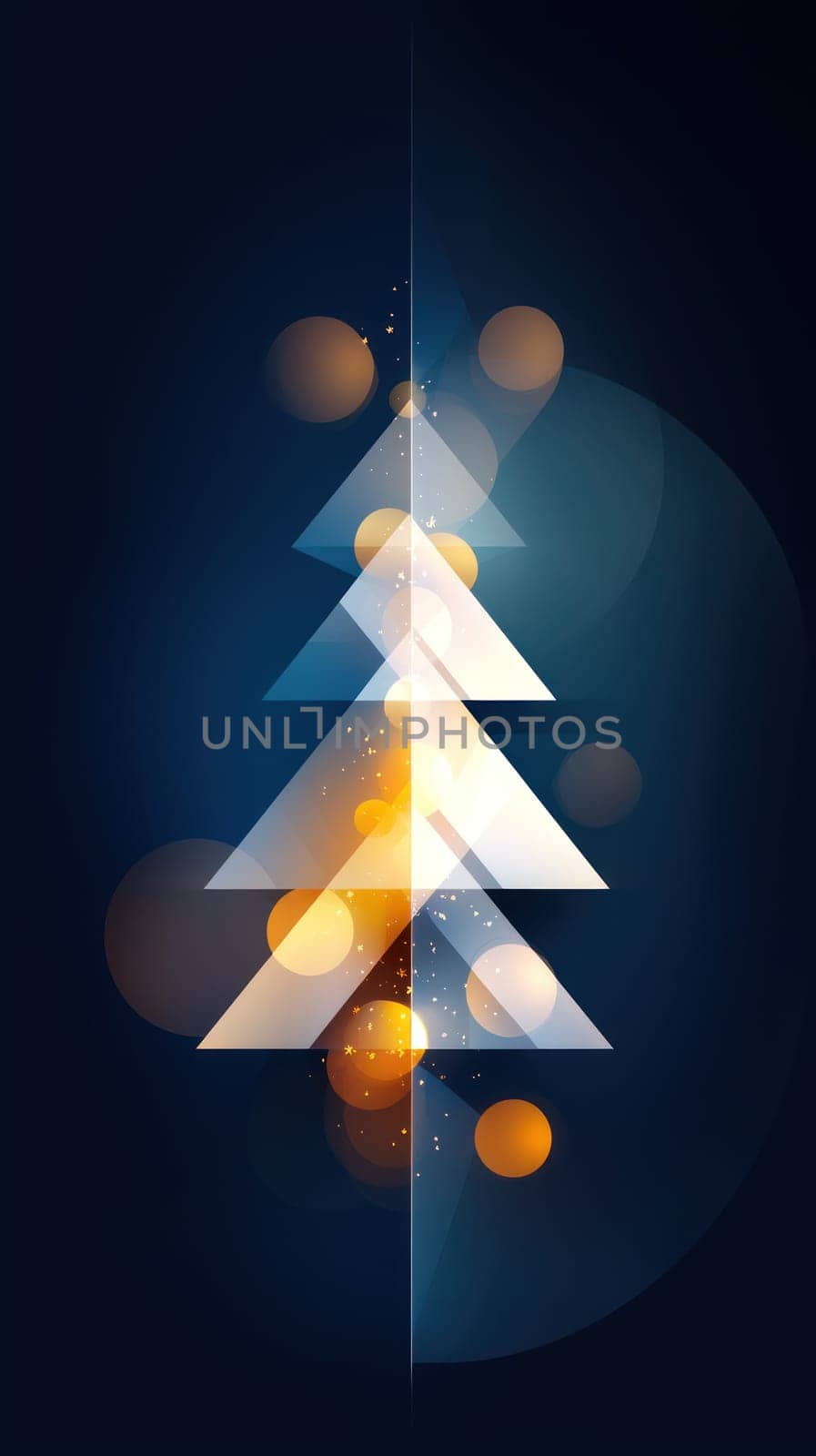 A Geometric shapes forming Christmas tree with glowing lights and sparkles