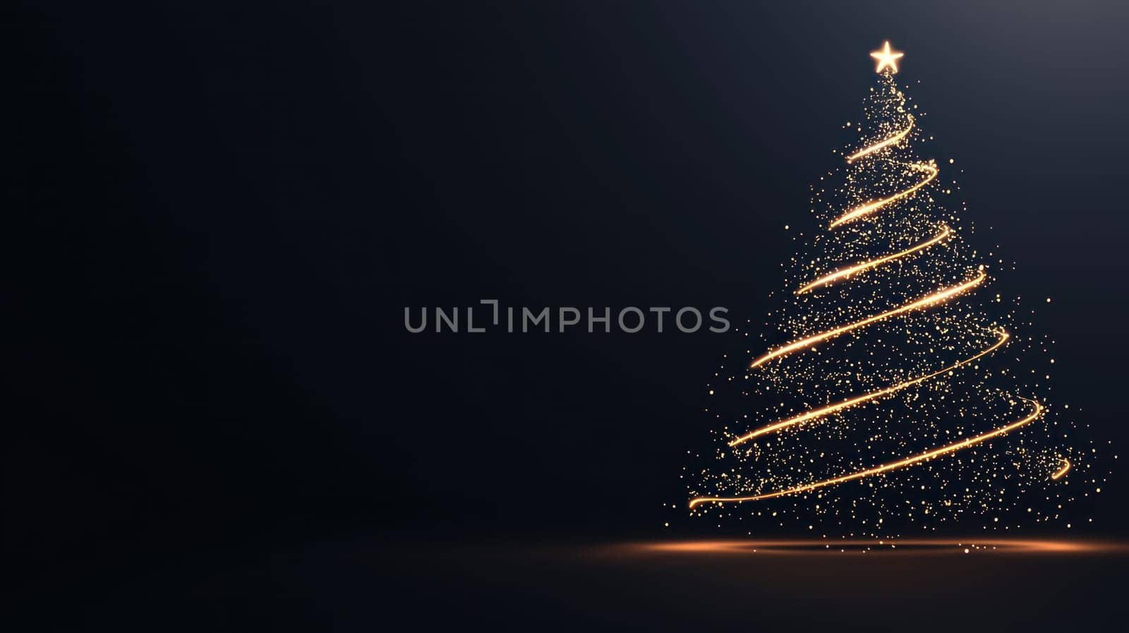 A glowing Christmas tree silhouette with sparkling lights creates festive atmosphere