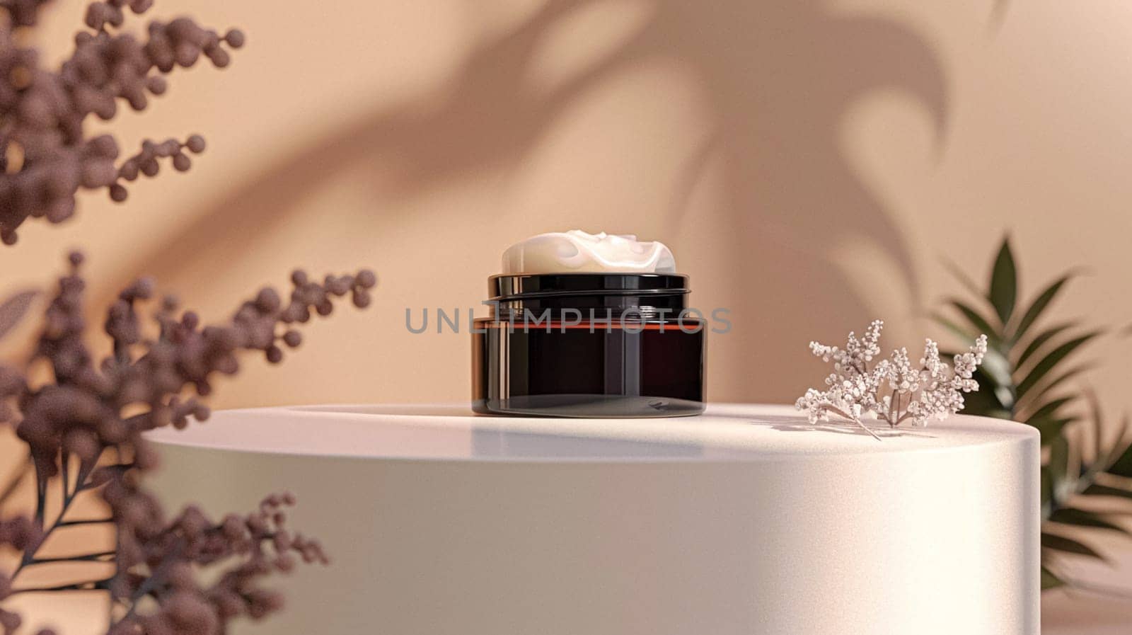 Cosmetic cream in a glass jar. Skin care concept. Background for beauty products