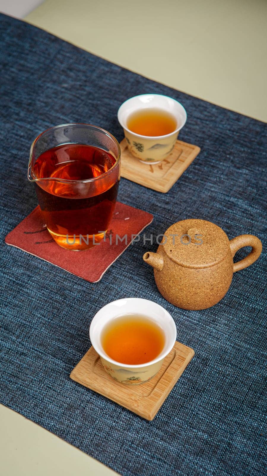 A serene setup with a delightful teapot and elegant cups of brewed tea, perfect for relaxation and enjoyment