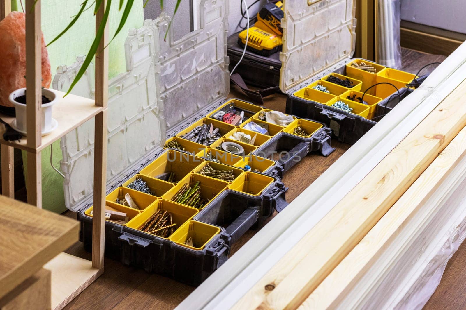 Various carpentry tools, consumables and fixtures.