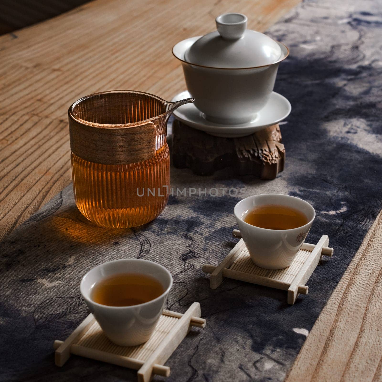 A serene tea setup with elegant cups and a charming teapot, perfect for tranquil moments of peace and calm