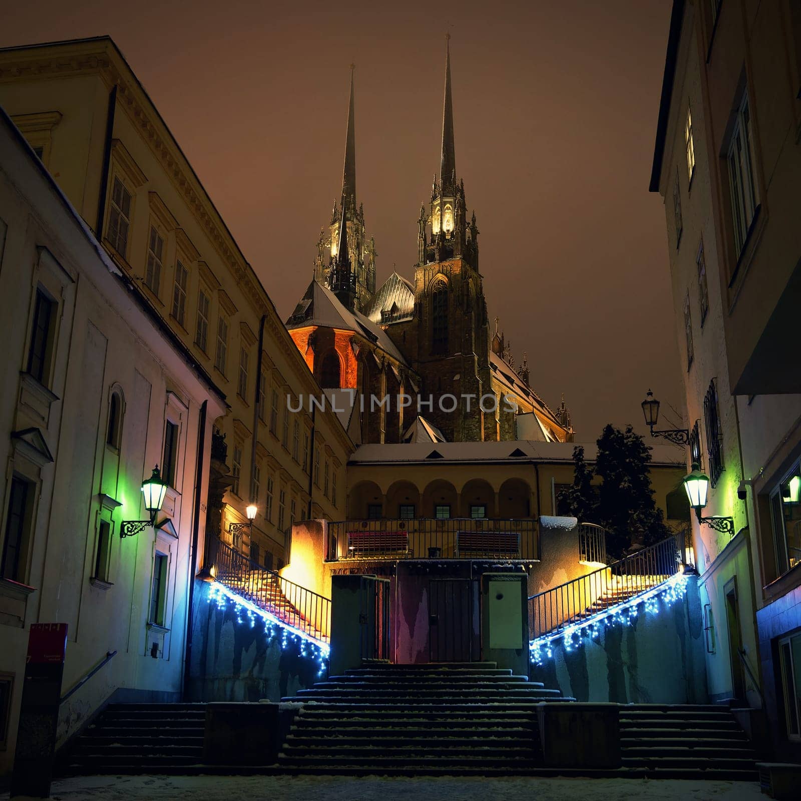 Beautiful old building - architecture - Cathedral of Petrov - Saints Peter and Paul in the center of the city of Brno - Czech Republic.
Christmas decorations in the city center in winter - Christmas time.