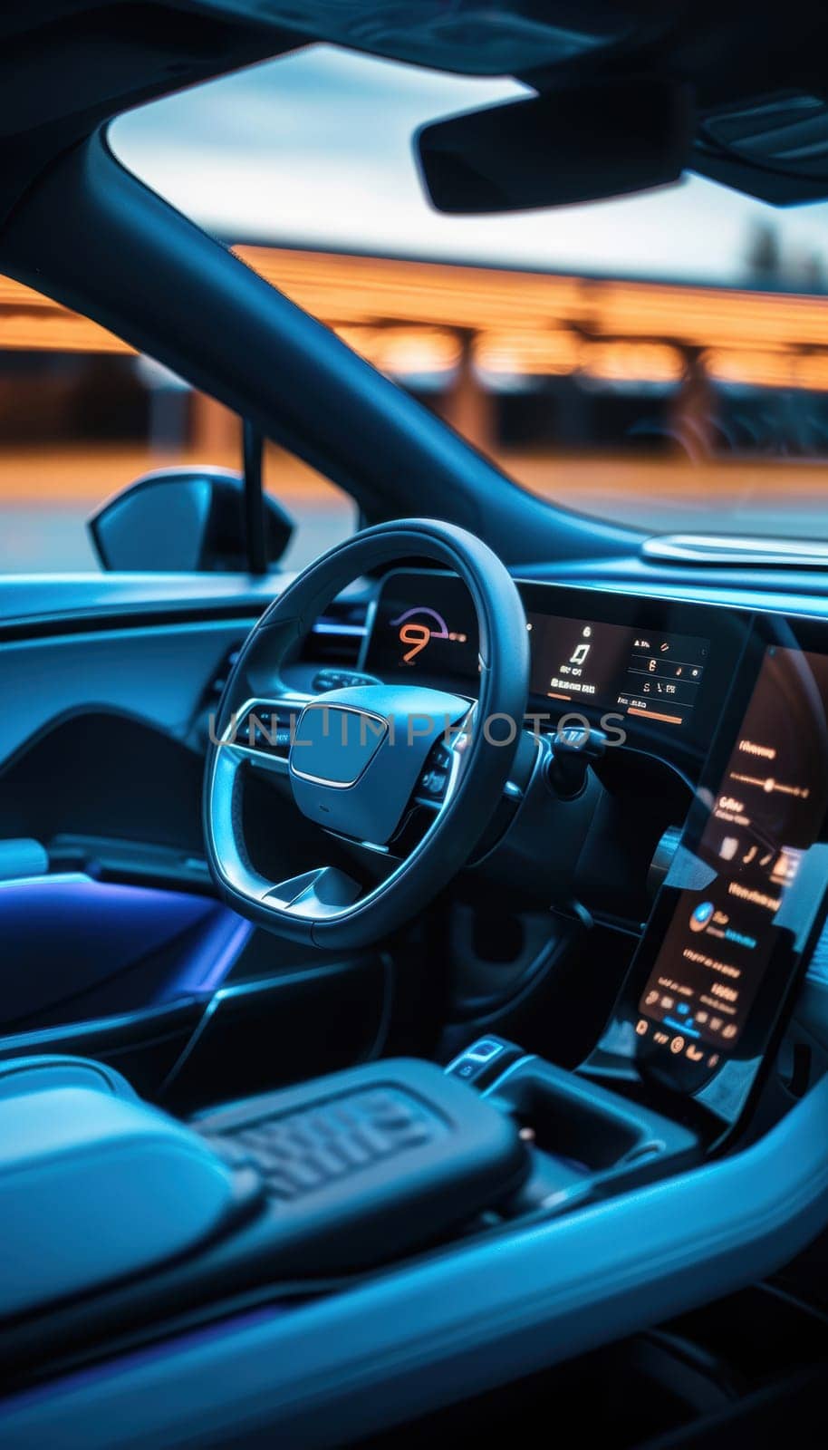 Explore the sleek, minimalist interior of an eco-friendly electric car featuring advanced air conditioning and digital controls. highlighting energy-efficient technology, the design offers a cutting-edge driving experience.