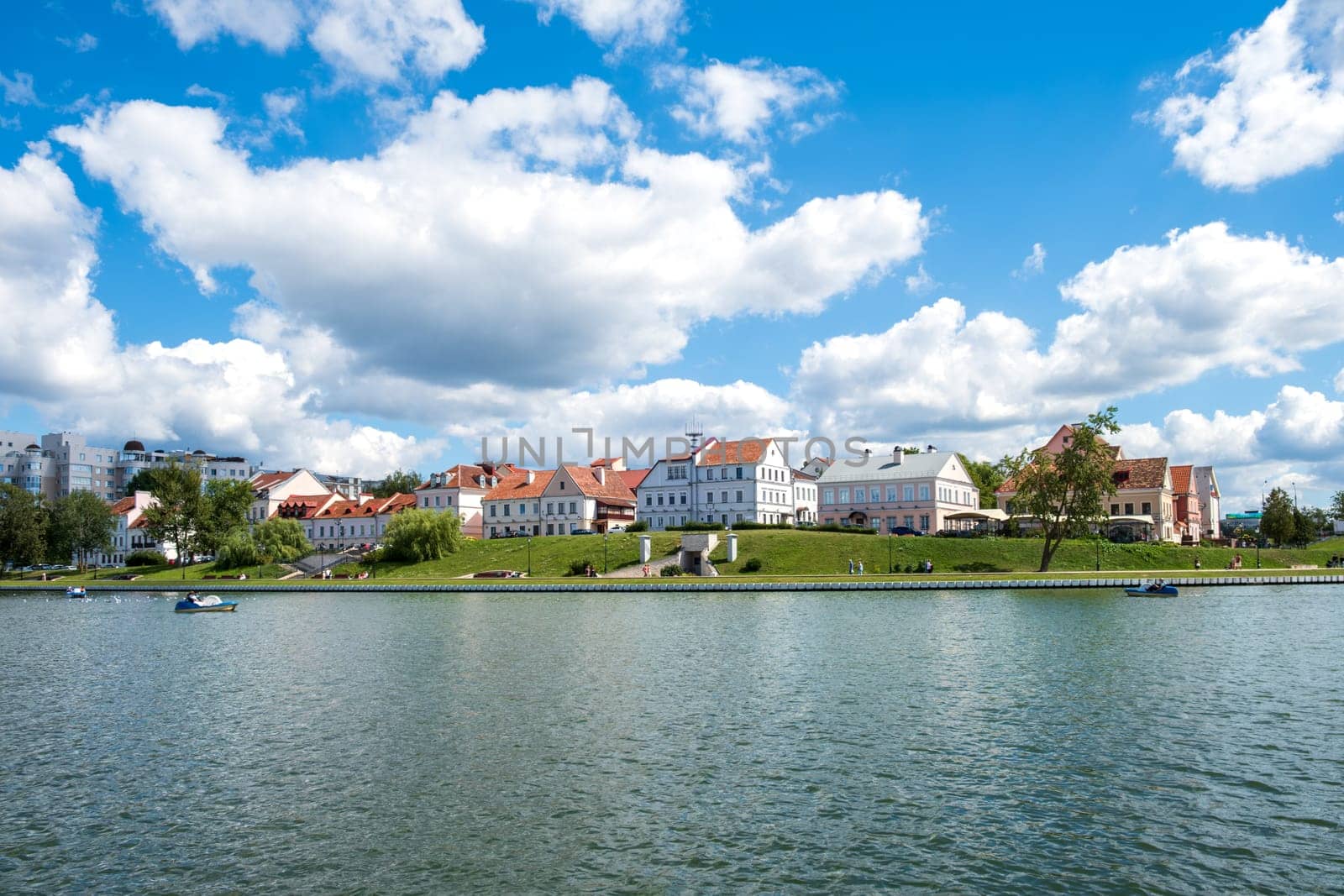 Minsk, Belarus - August 14, 2024. View of the historic Trinity Suburb district.