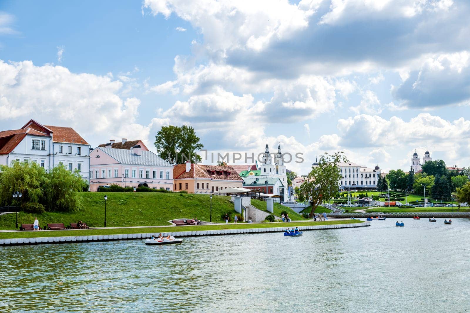 Minsk, Belarus - August 14, 2024. View of the historic Trinity Suburb district.