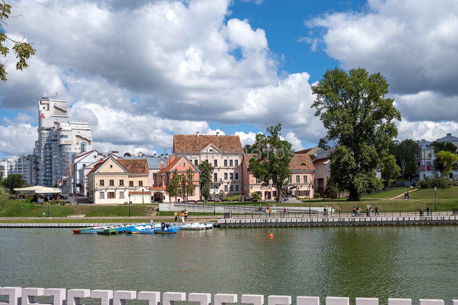 Minsk, Belarus - August 14, 2024. View of the historic Trinity Suburb district.