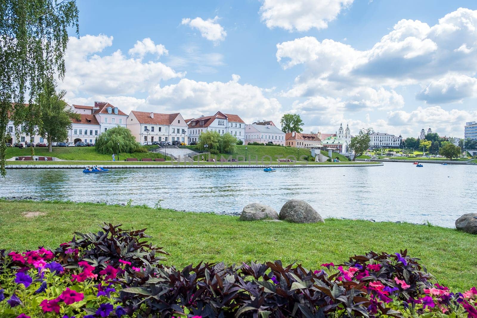 Minsk, Belarus - August 14, 2024. View of the historic Trinity Suburb district.