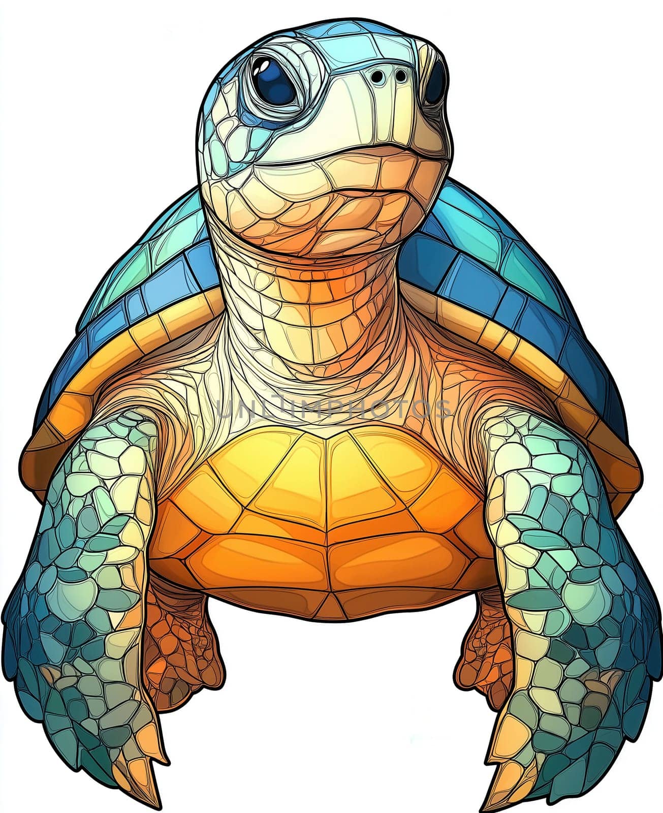 Colorful turtle on white background. Selective focus.