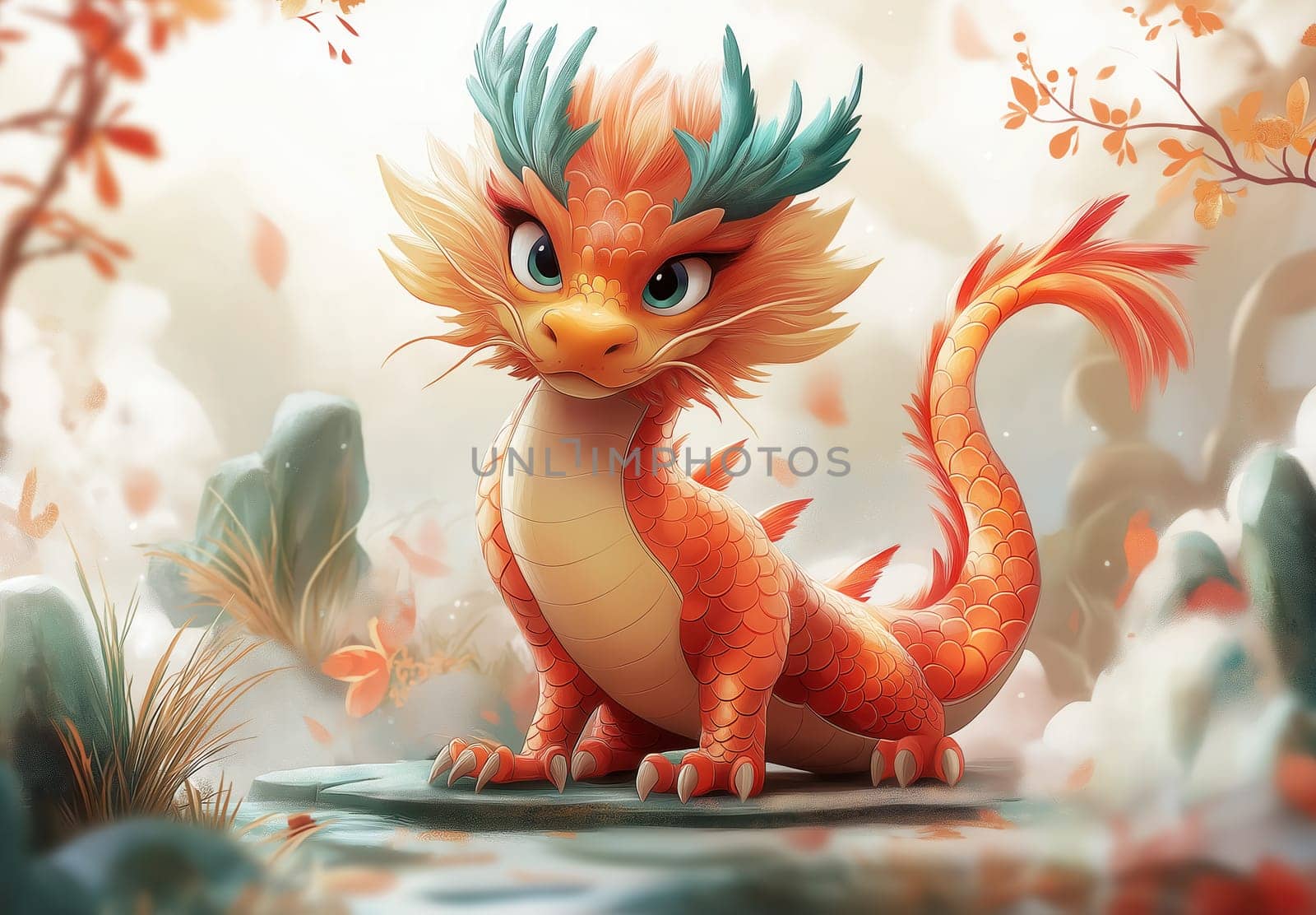 Cartoon Asian dragon symbol of the new year. Selective focus.