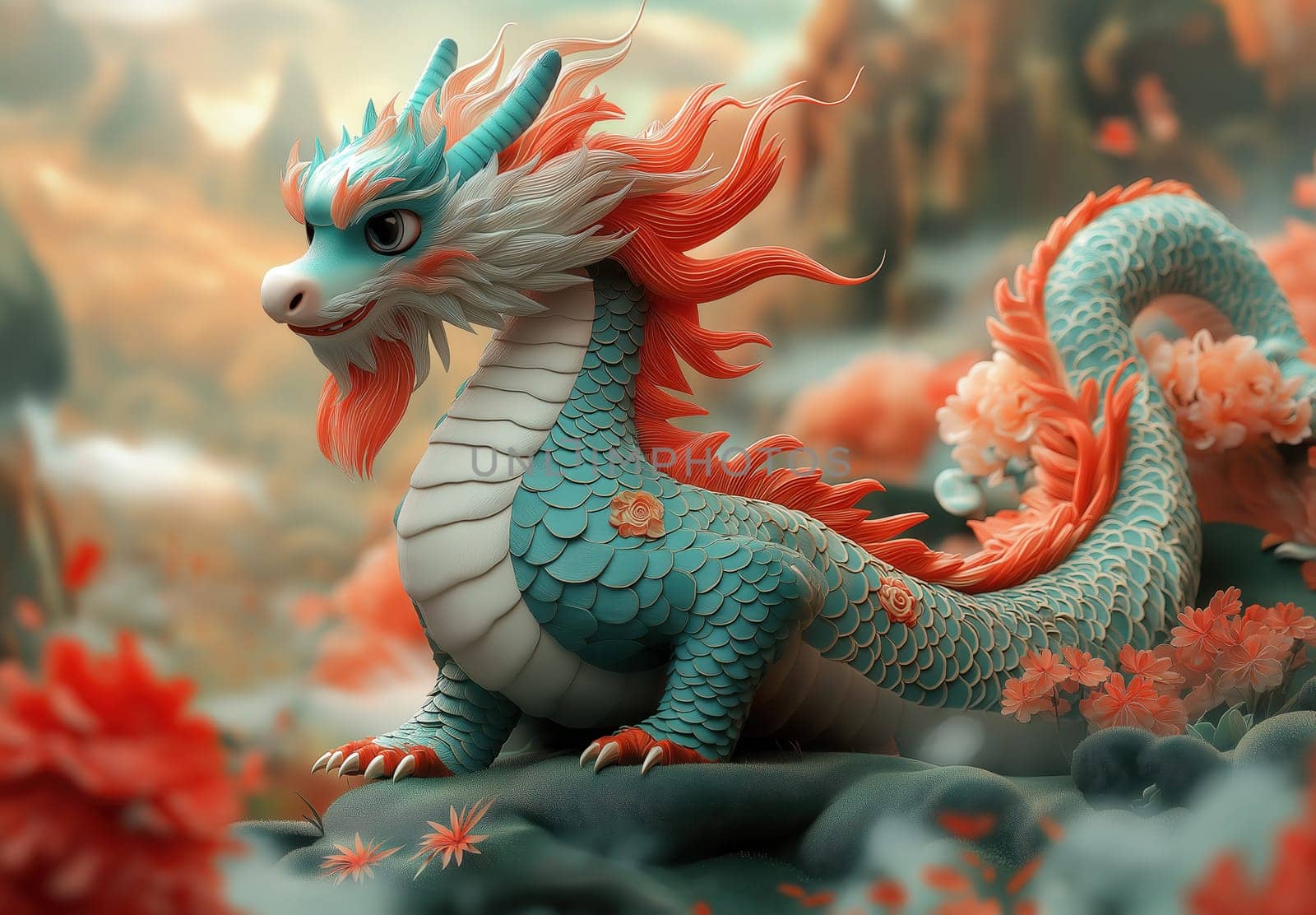 Cartoon Asian dragon symbol of the new year. Selective focus.