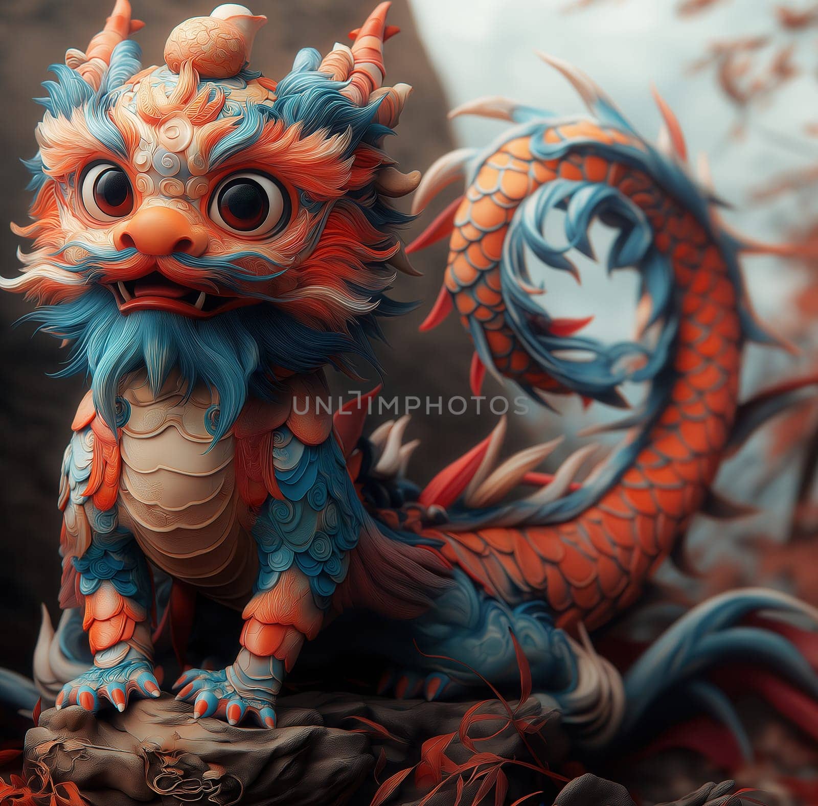 Cartoon Asian dragon symbol of the new year. Selective focus.