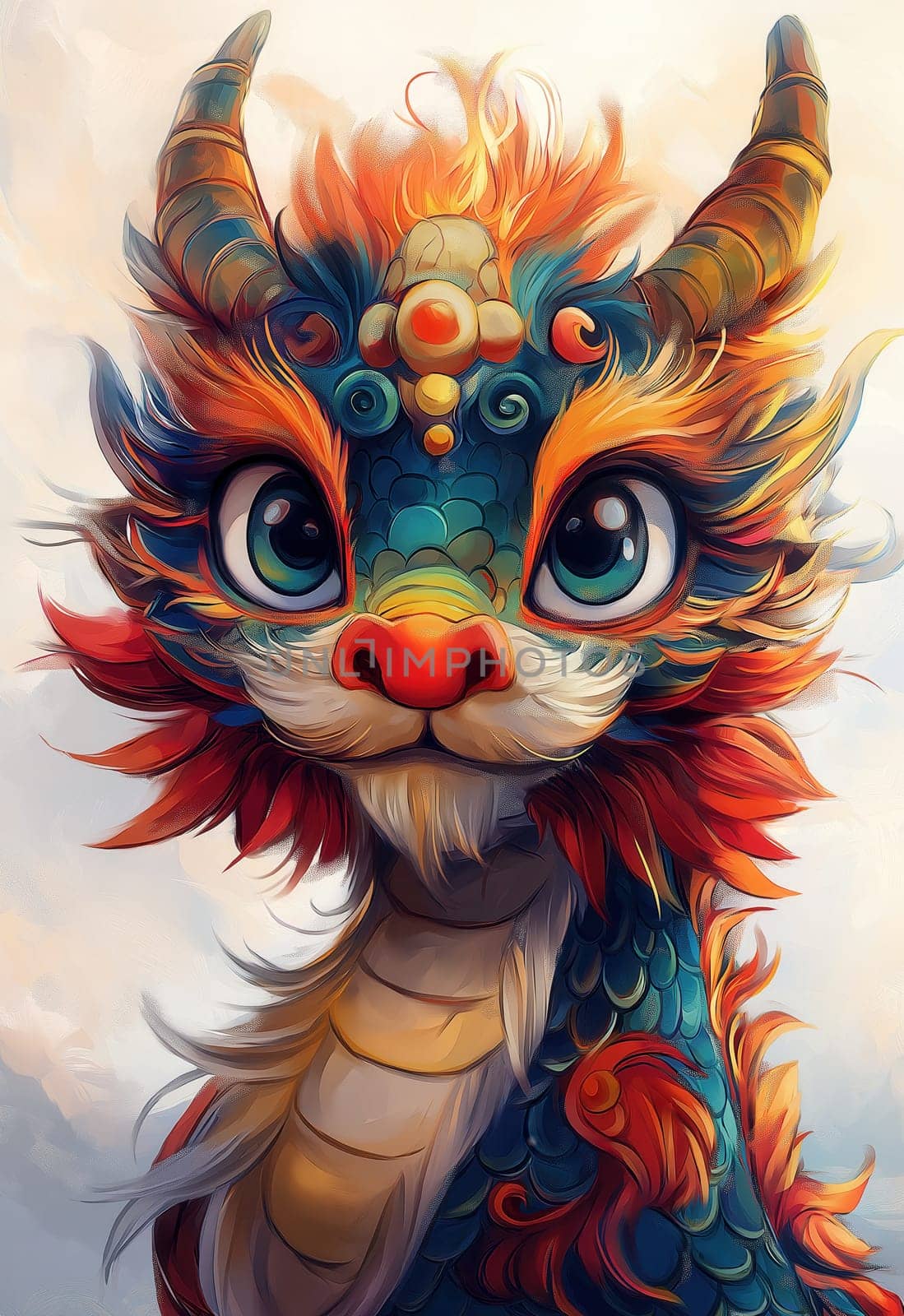 Cartoon Asian dragon symbol of the new year. Selective focus.