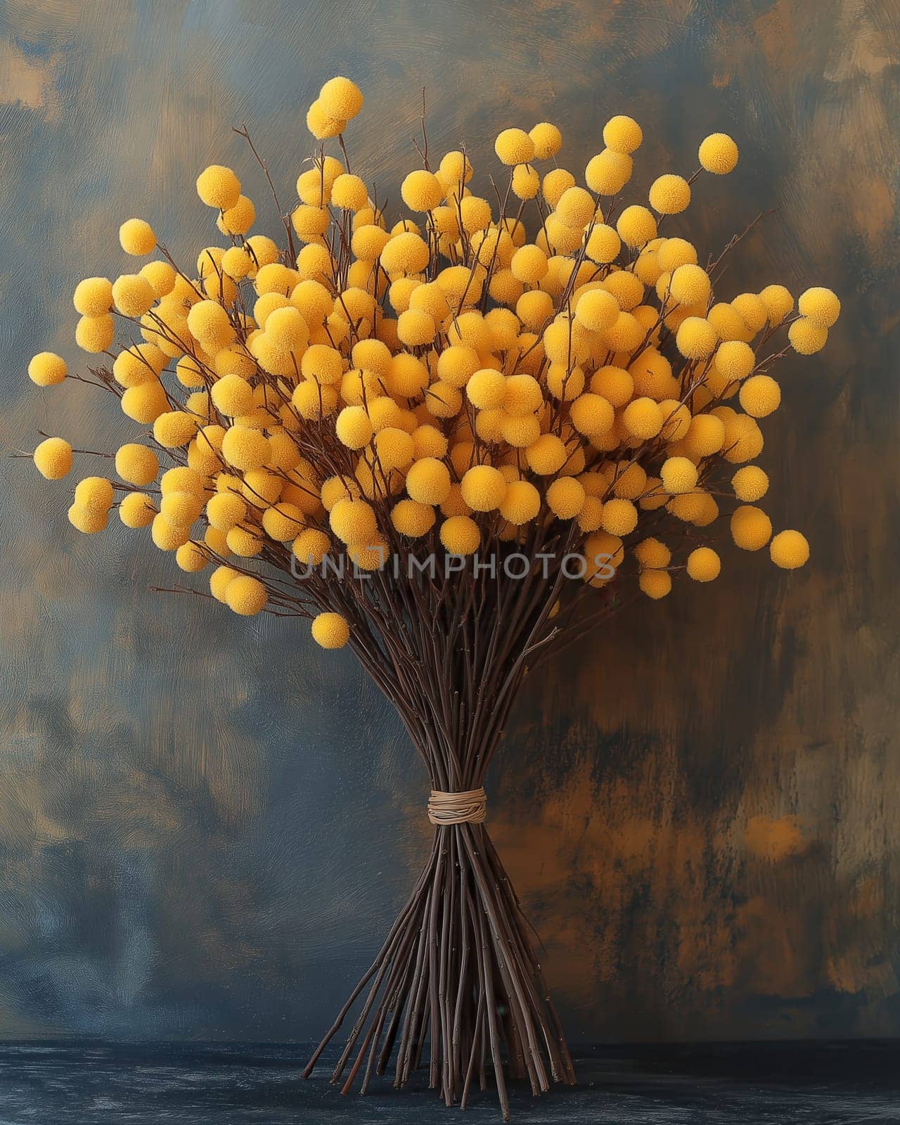 Creative bouquet of mimosa on abstract background. Selective focus.