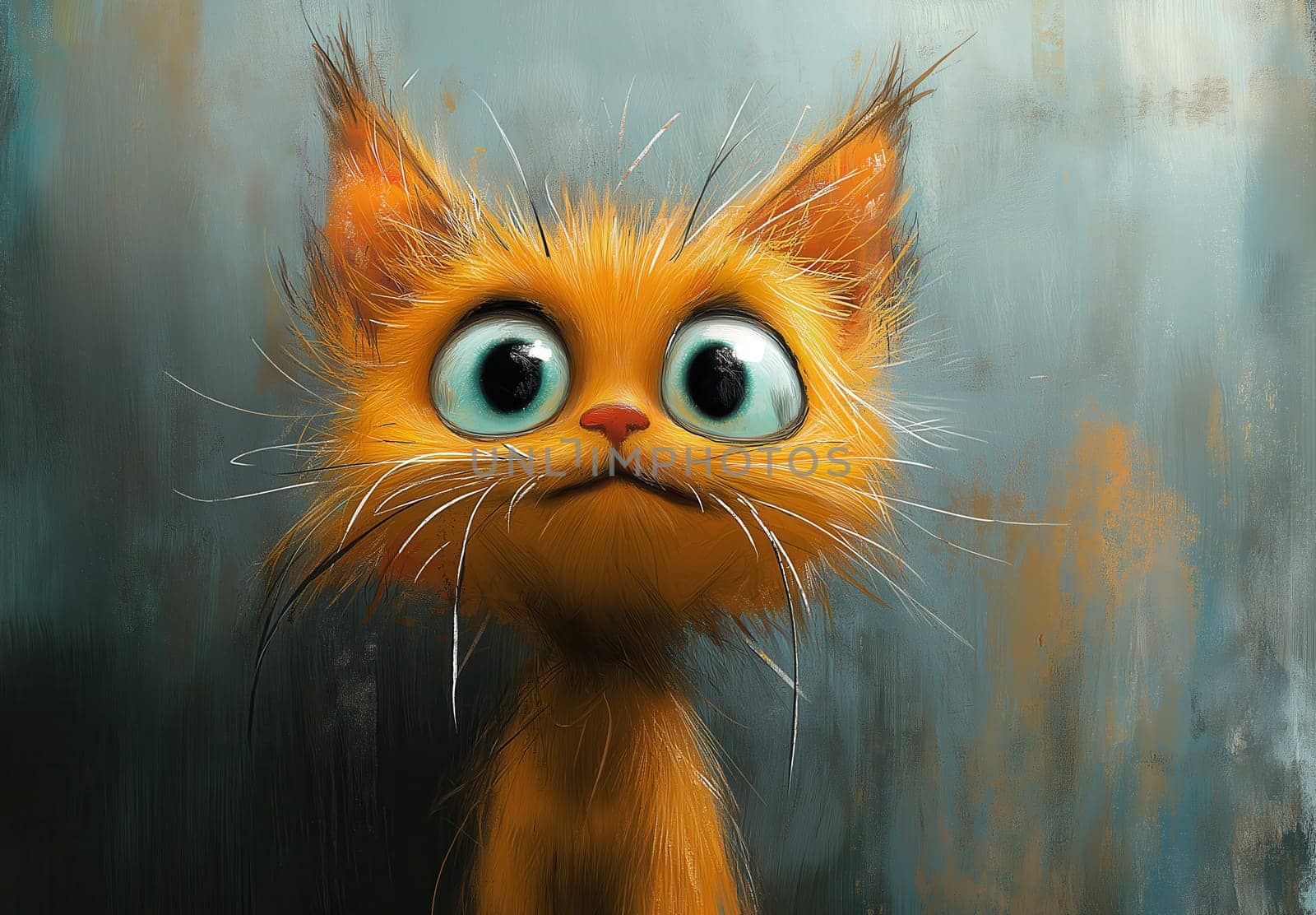 Cartoon ginger cat on an abstract background. Selective focus.