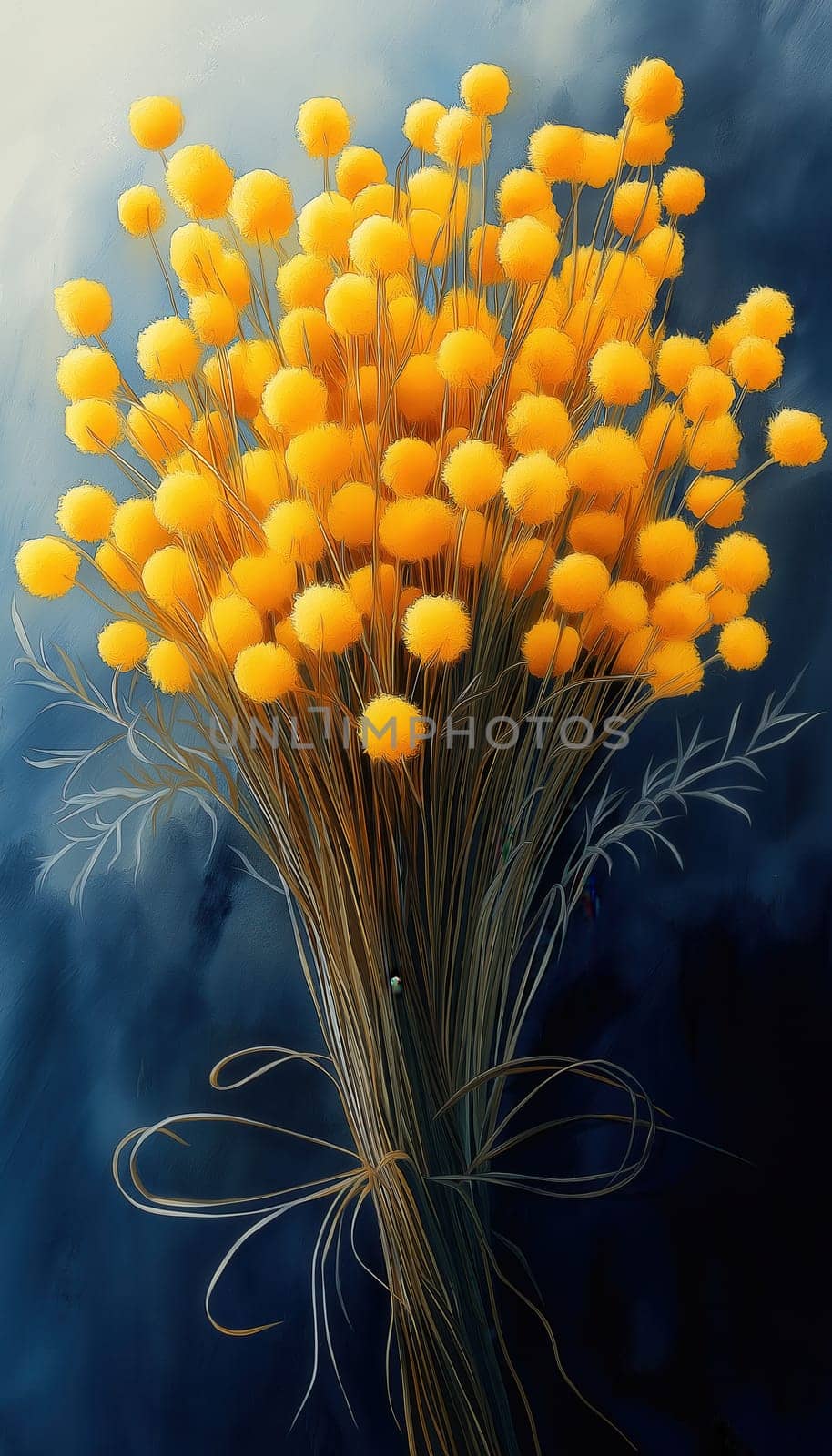 Creative bouquet of mimosa on abstract background. Selective focus.