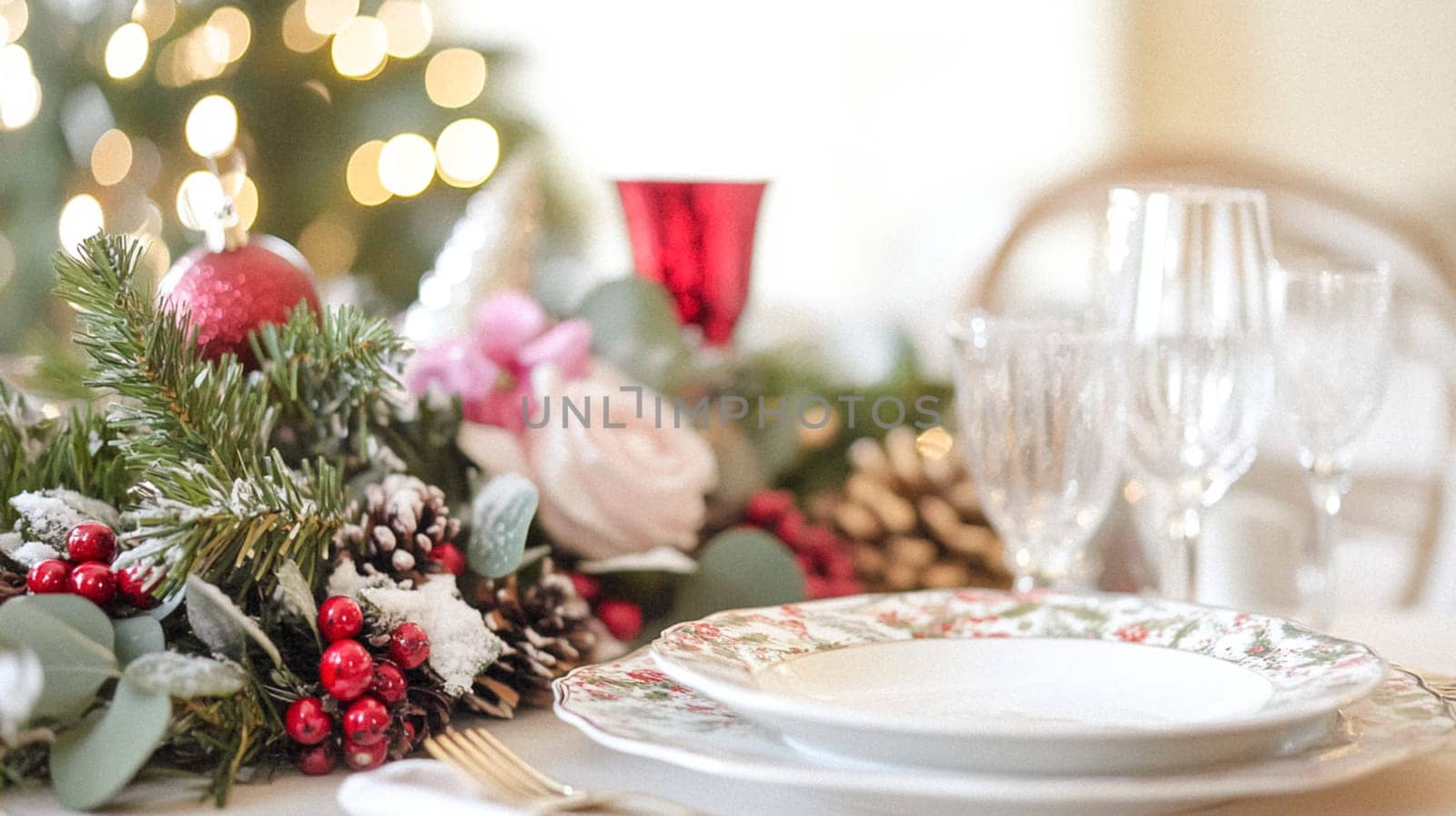 Christmas tablescape decoration, formal family dinner holiday celebration, luxury table setting decor, English country and home style idea