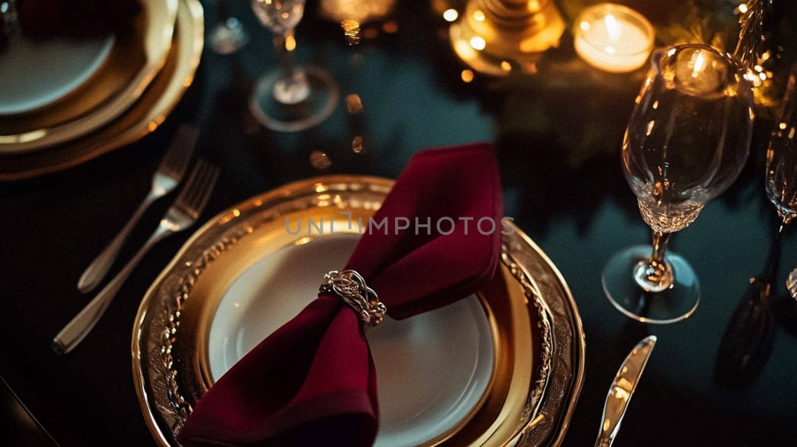 Christmas tablescape decoration, formal family dinner holiday celebration, luxury table setting decor, English country and home style idea