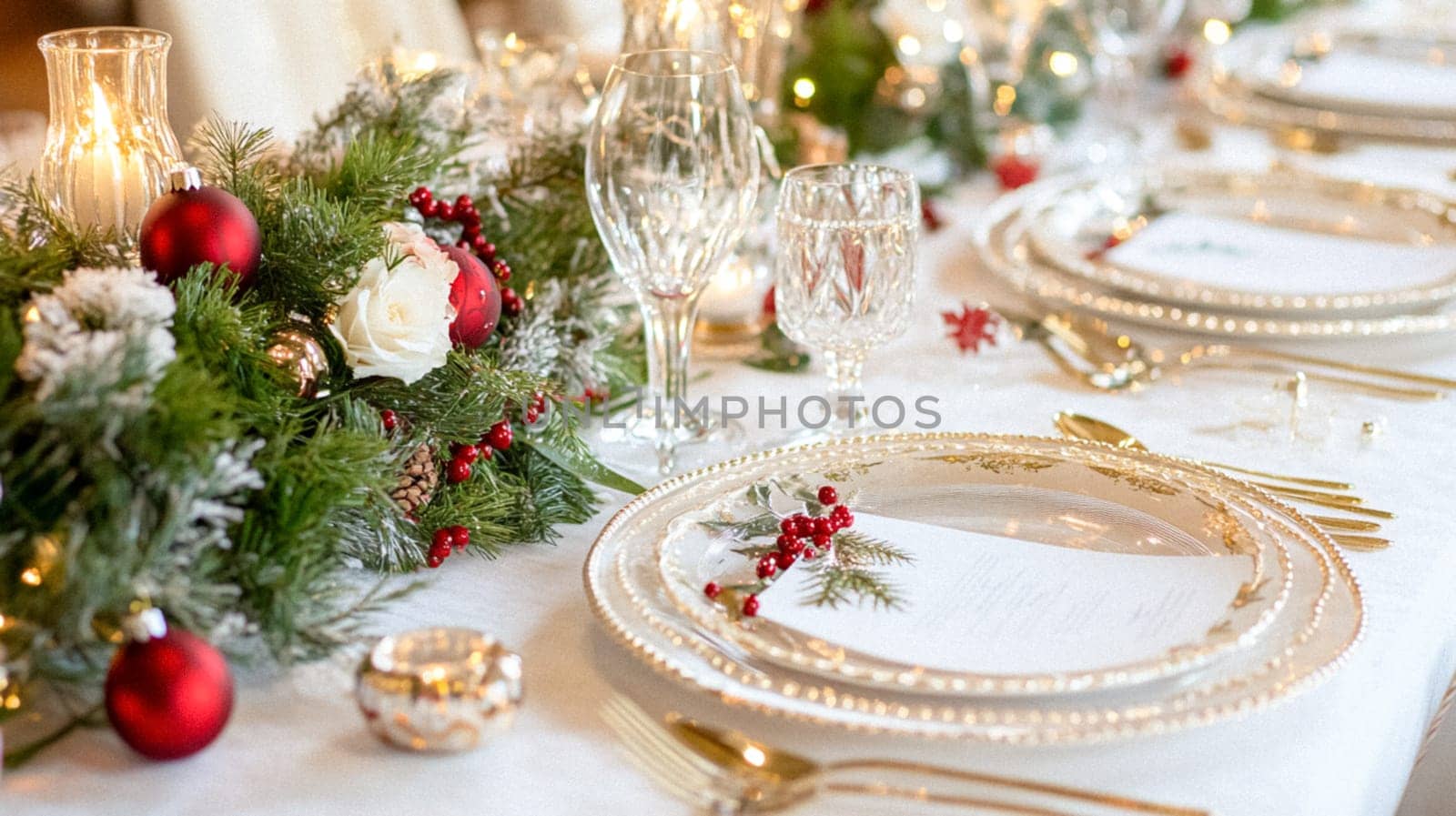 Christmas tablescape decoration, formal family dinner holiday celebration, luxury table setting decor, English country and home style idea