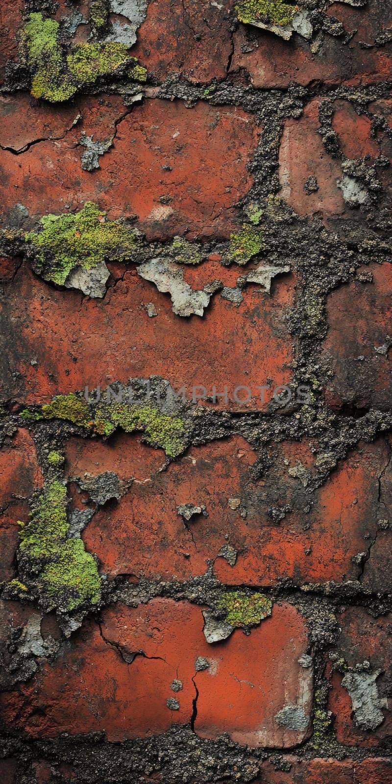 Cracked brick design: aged facade, weathered wall texture, rustic surface marks, worn masonry aesthetics, aged structural charm, uneven brickwork details, distressed finish, vintage ambiance,