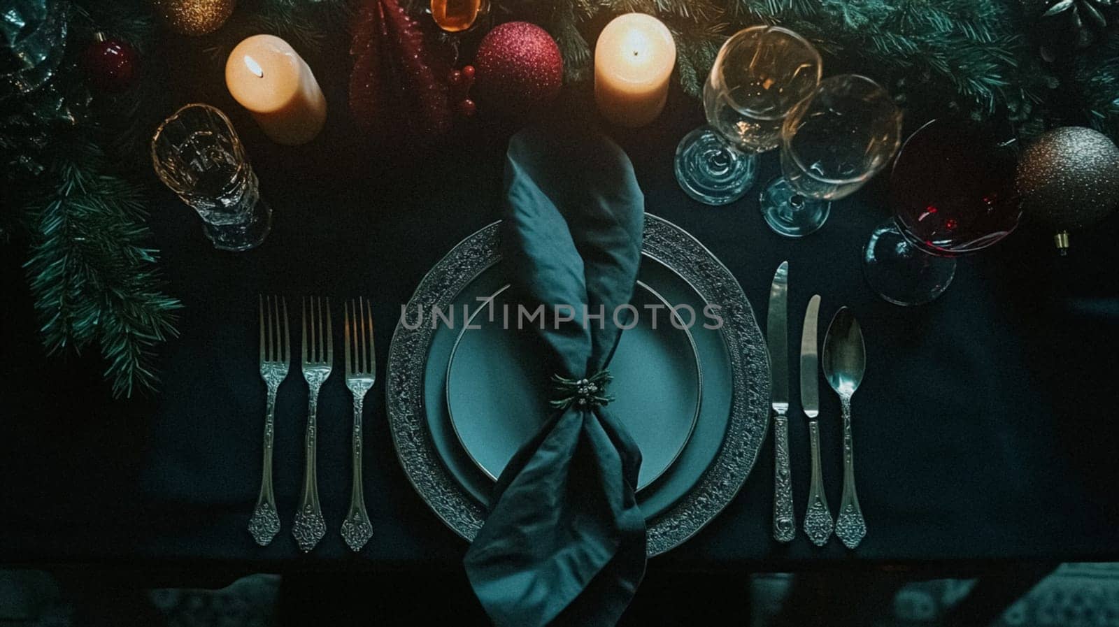 Christmas tablescape decoration, formal family dinner holiday celebration, luxury table setting decor, English country and home style idea