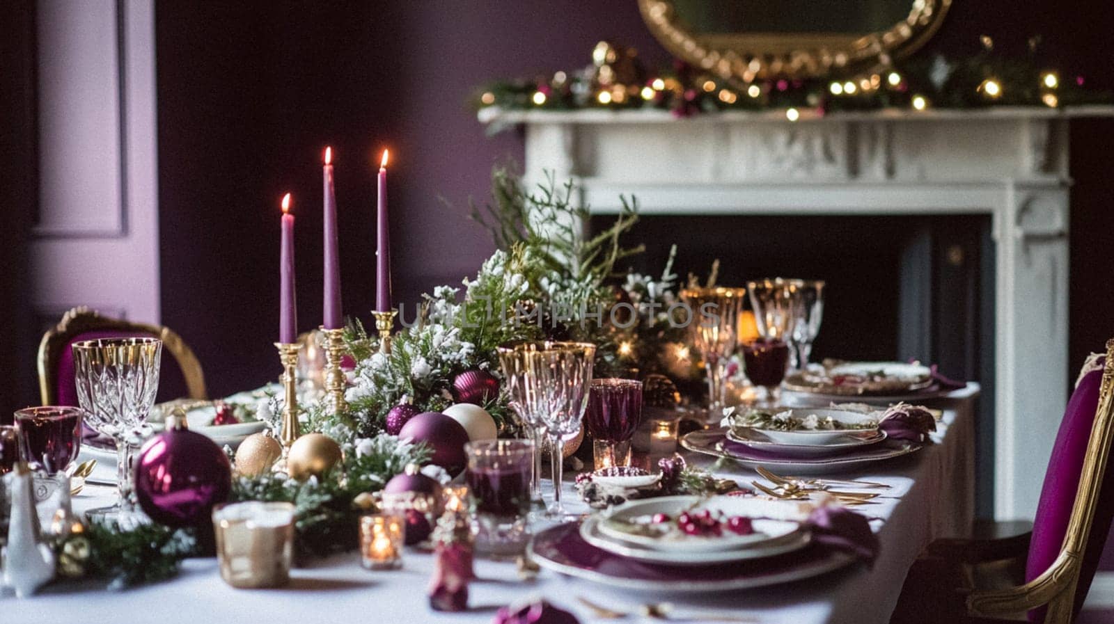 Christmas tablescape decoration, formal family dinner holiday celebration, luxury table setting decor, English country and home style idea