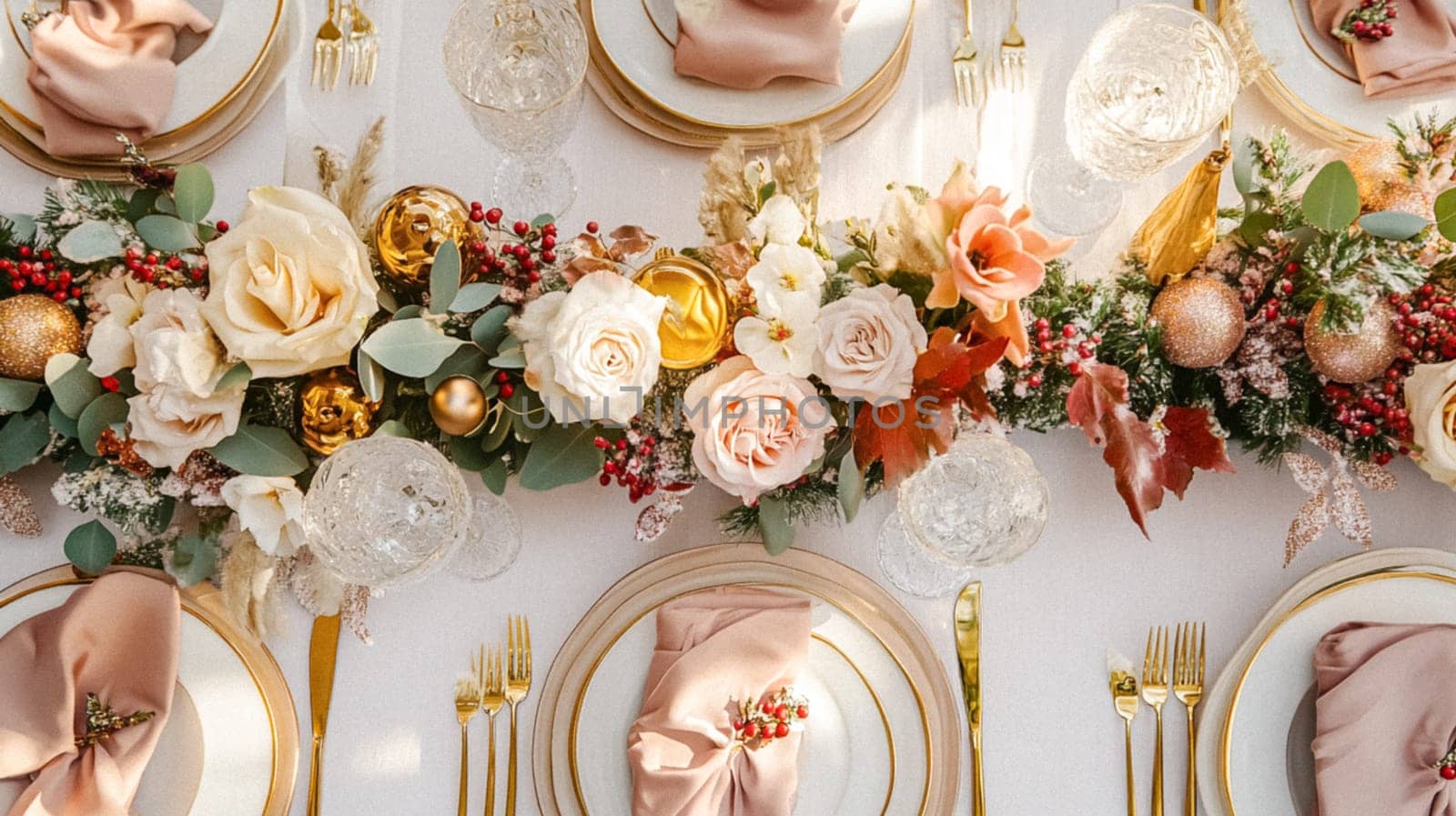 Christmas tablescape decoration, formal family dinner holiday celebration, luxury table setting decor, English country and home style idea